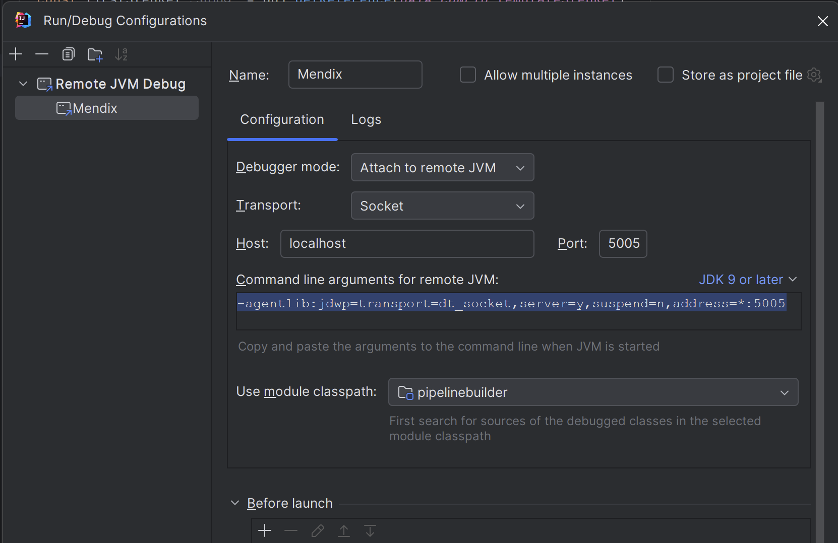 IntelliJ Remote Debug config